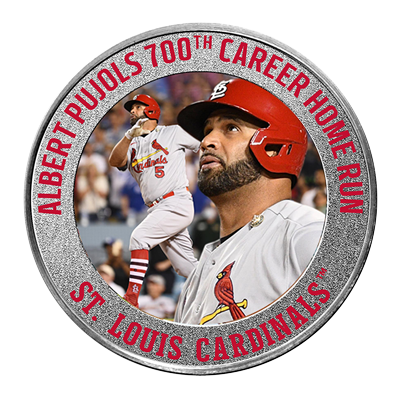 A picture of a Albert Pujols 700th Career Home Run 1oz .999 Silver Coin